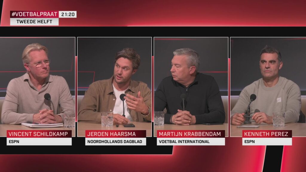De tafel van Voetbalpraat tijdens de bespreking van Ro-Zangelo Daal